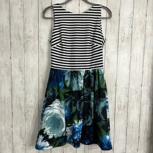 Dressbarn Fit & Flare Striped Floral Flowy Swing Skirt Sleeveless Dress 8